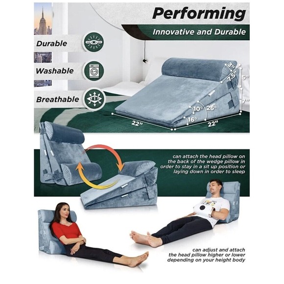 Lunix Adjustable 4pcs Memory Foam for Back, Neck, Leg Pain Relief Wedge Pillow - Picture 2 of 6